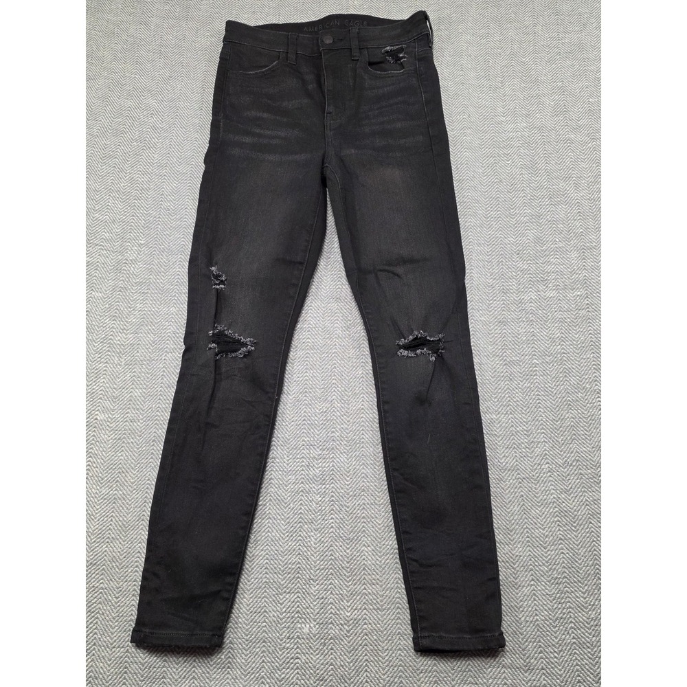 American Eagle Black High Rise Distressed Skinny Jeans Womens Size 4 Short